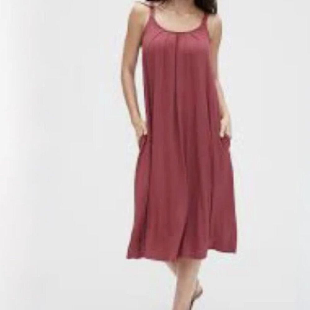 Gap Pleated Sleeveless Midi Tank Dress Berry Pink Small